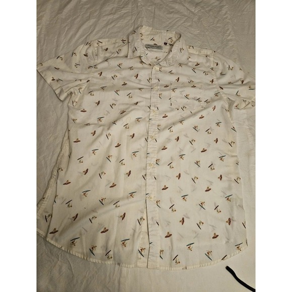 Sovereign Code Shirt Mens Large White Hawaiian Surfing Catching Waves Button Up - Picture 1 of 10